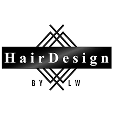 Logo HairDesign BY LW � wei�e Wortmarke auf schwarzem Banner mit geometrischem Muster